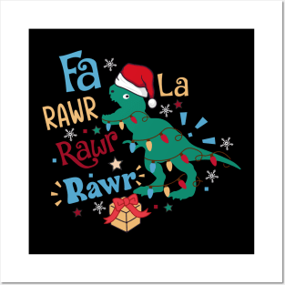 Fa La Rawr Christmas Dinosaur Posters and Art